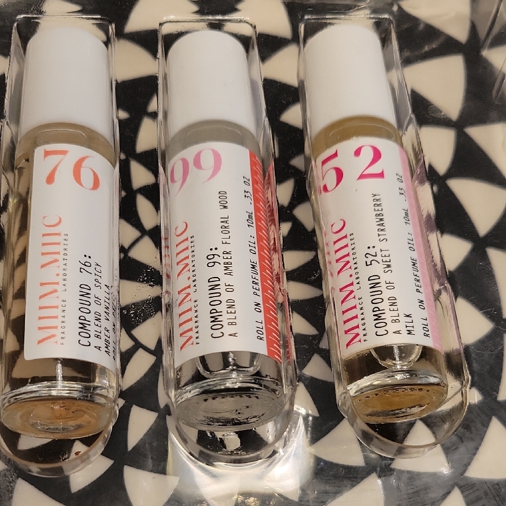 3 Mini MIIM - Amber VANILLA, AMBER FLORAL WOOD AND STRAWBERRY MILK - Never Used